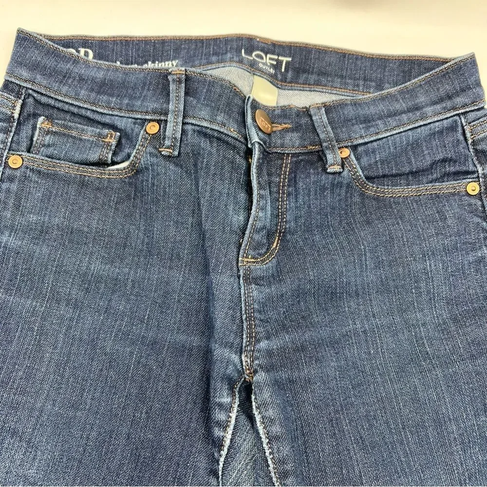 Ann Taylor LOFT Outlet Modern Skinny in Dark Wash Petite Mid Rise Denim Jeans-2P